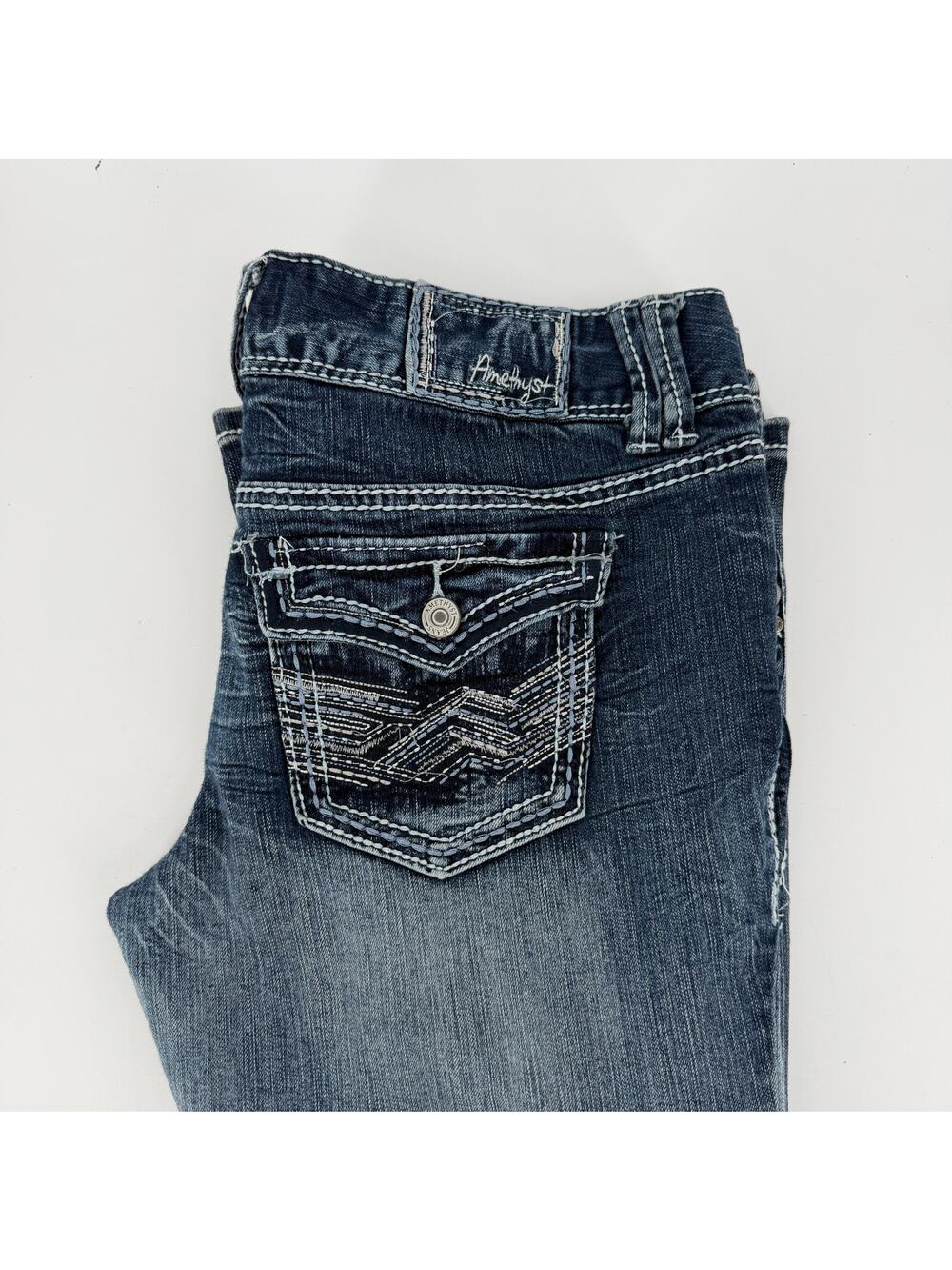 Amethyst Jeans Women's Size 11 Flare Distressed Embroidered Flap Button Pocket